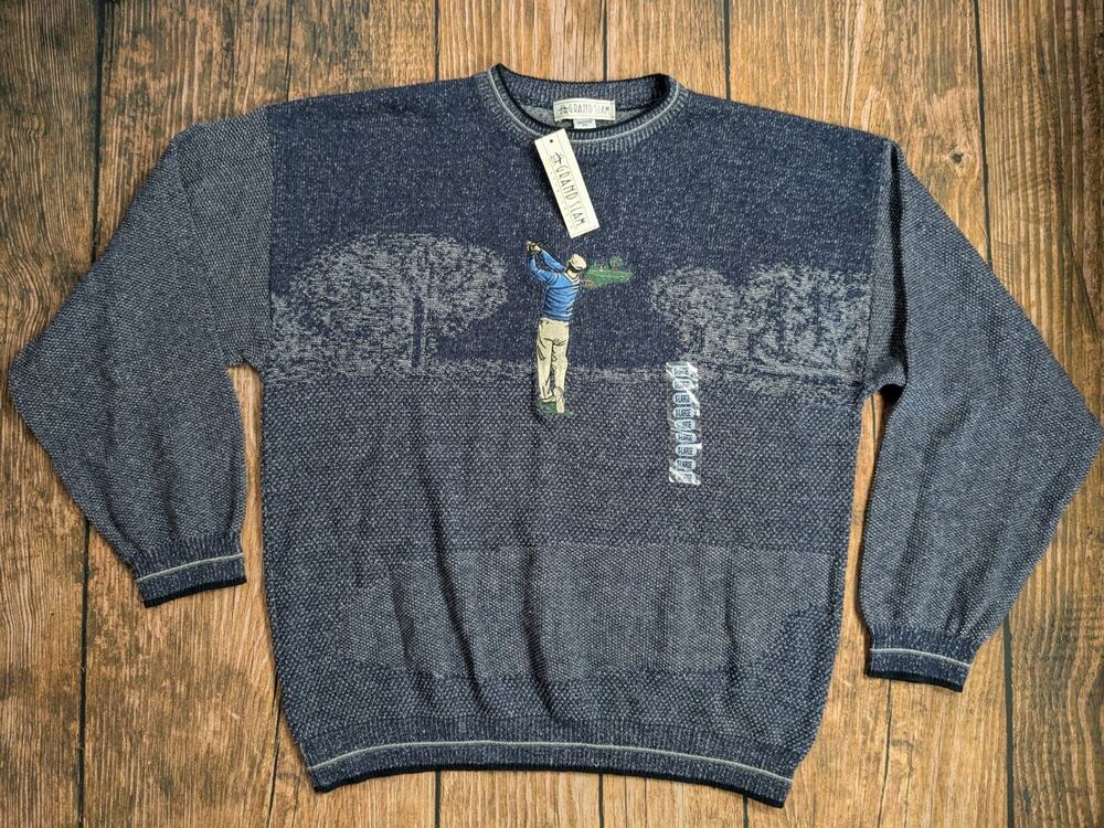 Vintage Grand Slam Mens Knitted Golf Sweater Emnroidered Size XL Flaw